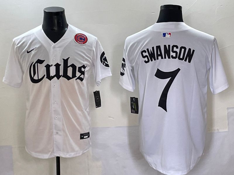 Men 2025 Chicago Cubs #7 Swanson White Five generations Joint Name Nike MLB Jersey style 9